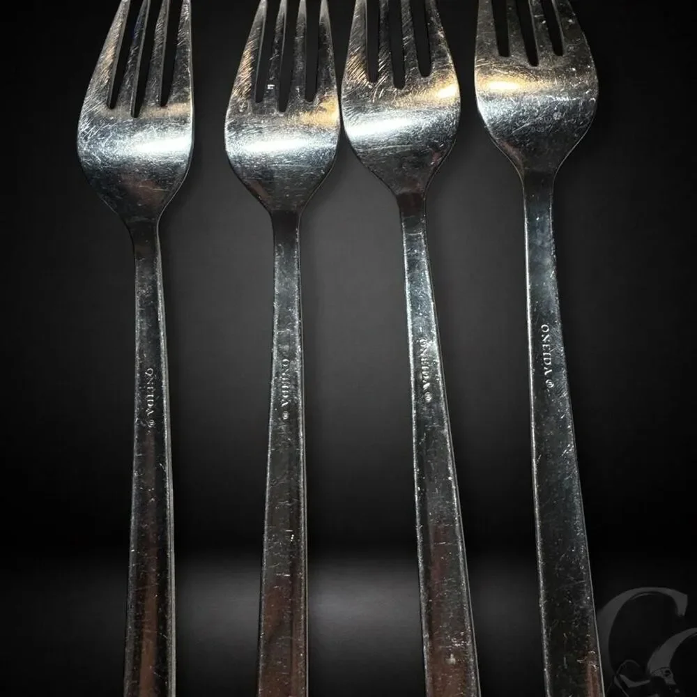 Oneida Cirque Salad Forks 7 1/8” Stainless Dots Bubbles Circles Set of 4